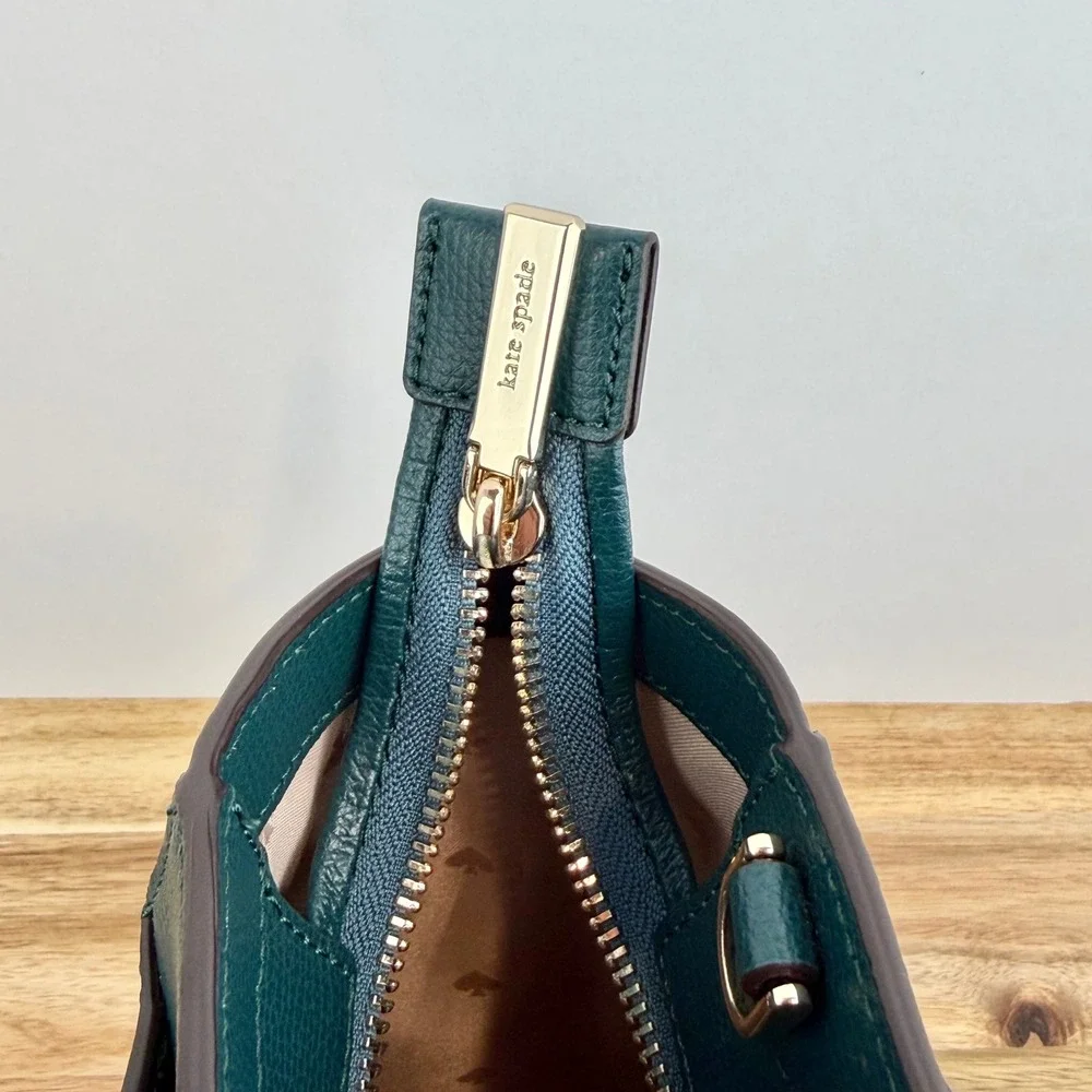 Kate Spade New York Pebbled Leather Satchel Tote Bag Teal Green